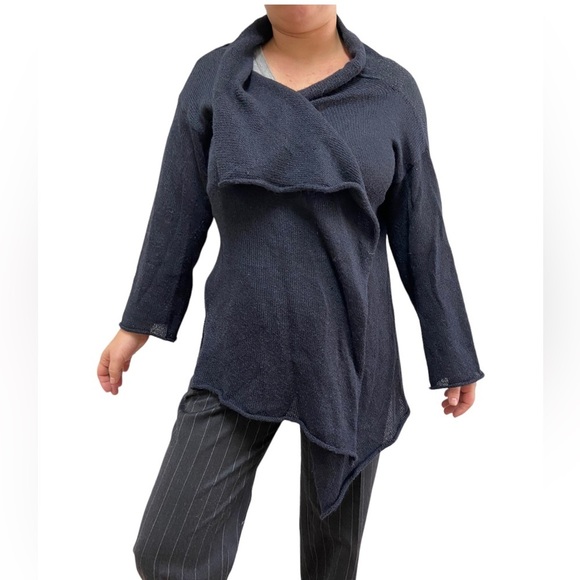 Cecile Benac M Black Wool/Silk Blend Open Front Cardigan - Picture 1 of 9